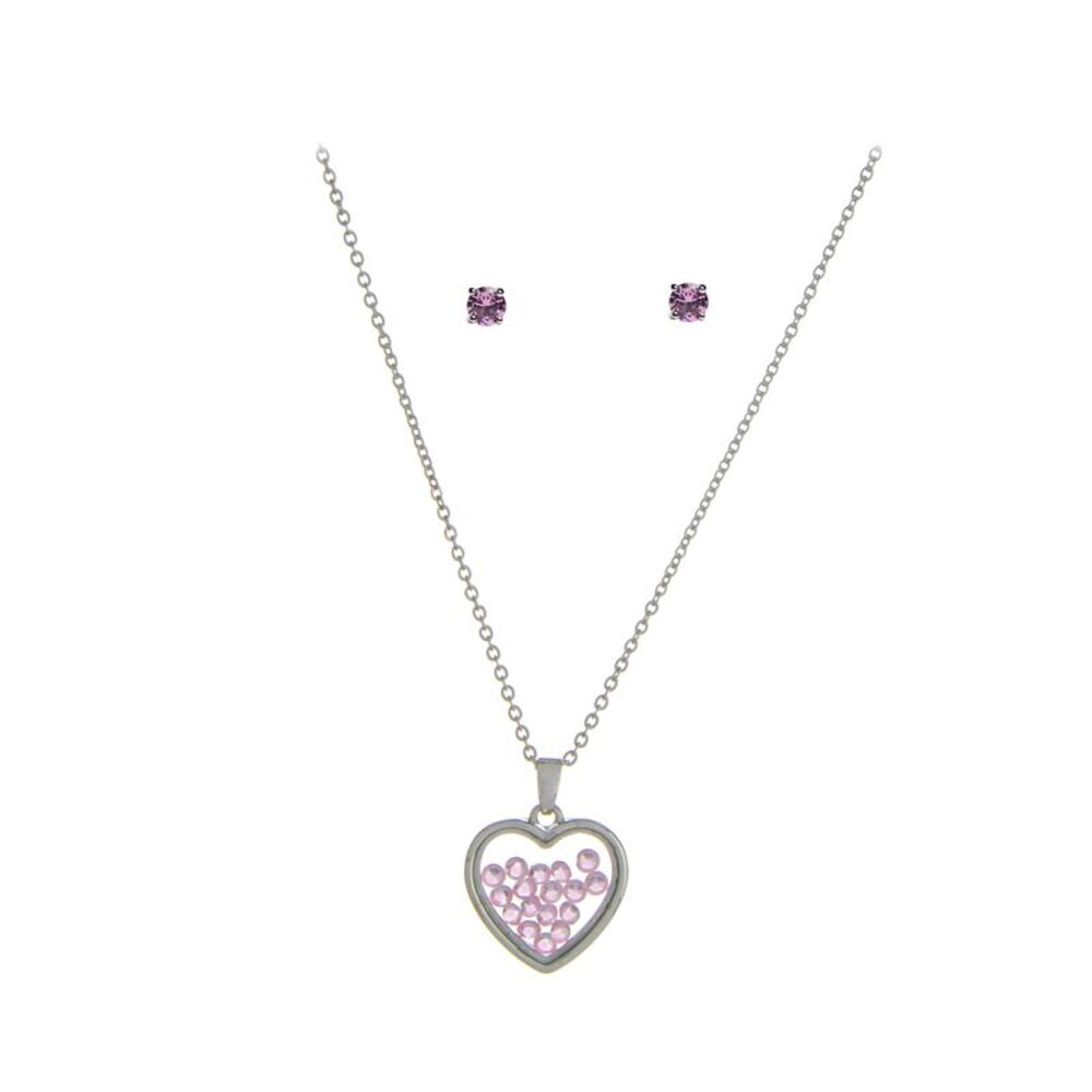The Skyline Collection October Birthstone Pink Tourmaline Heart Jewelry Set